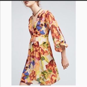 Anthropologie Silk Floral Bell sleeve dress